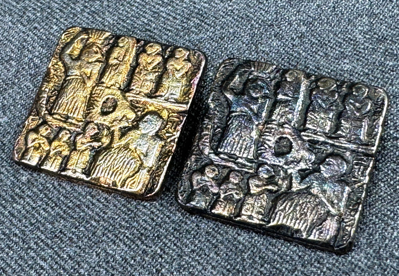 Vintage egyptian revival black accents, silvertone & goldtone metal buttons. (1 of 4)