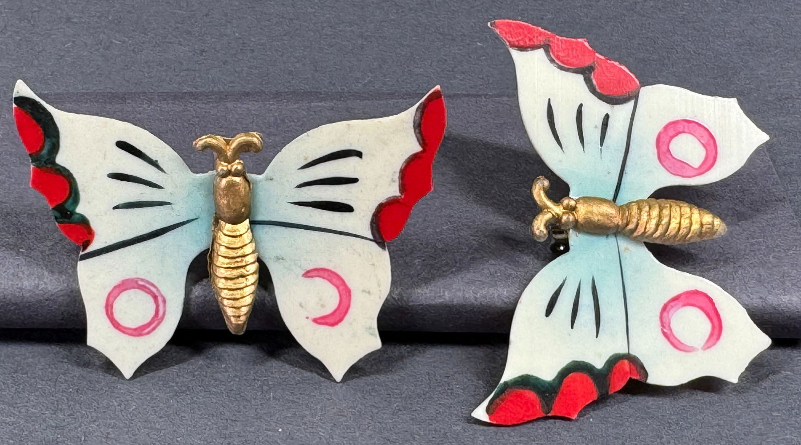 Vintage painted celluloid assorted butterfly pin brooches. (1 of 5)
