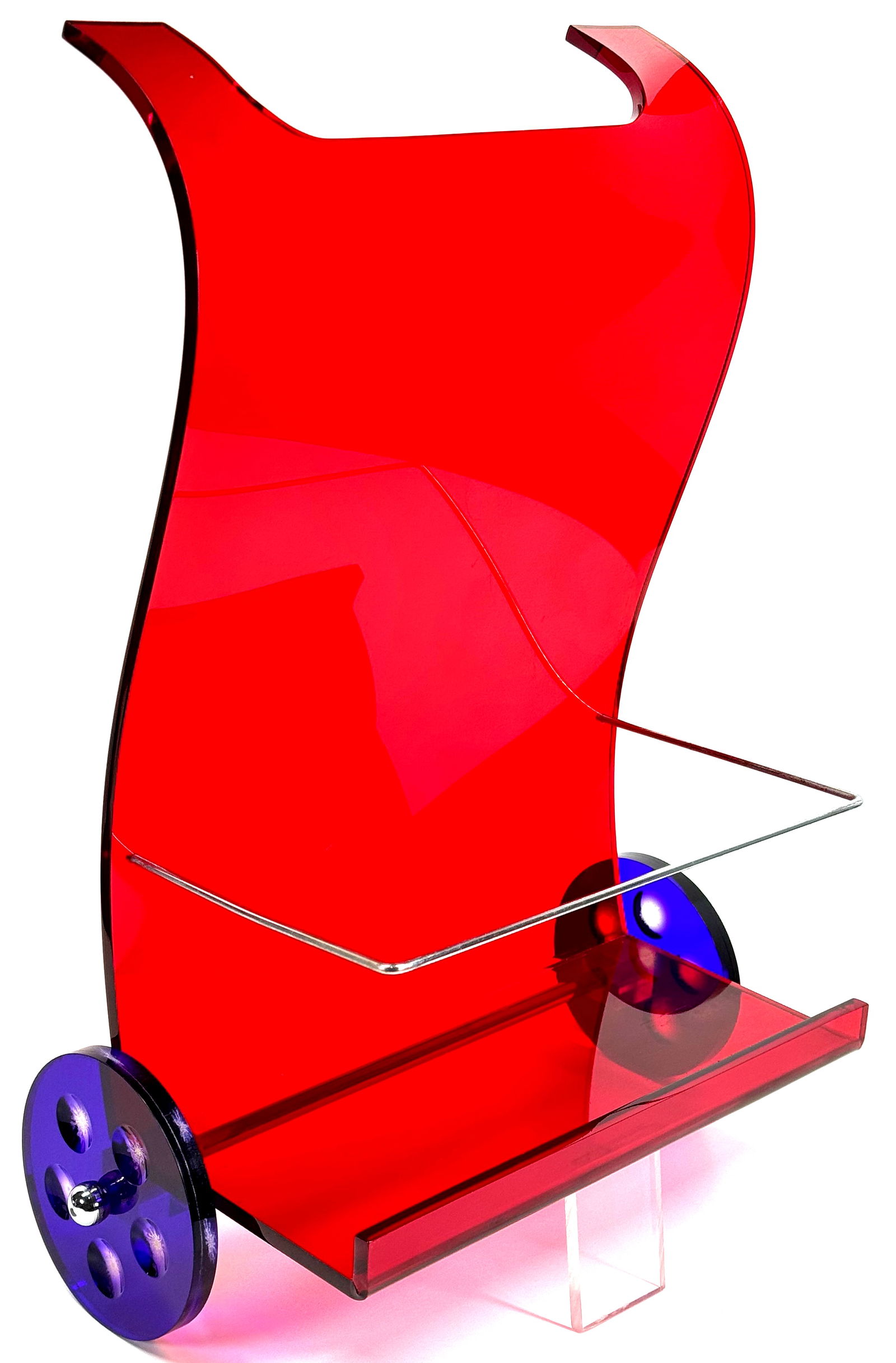Vintage MCM red, clear & purple lucite on wheels magazine rack. (1 of 12)