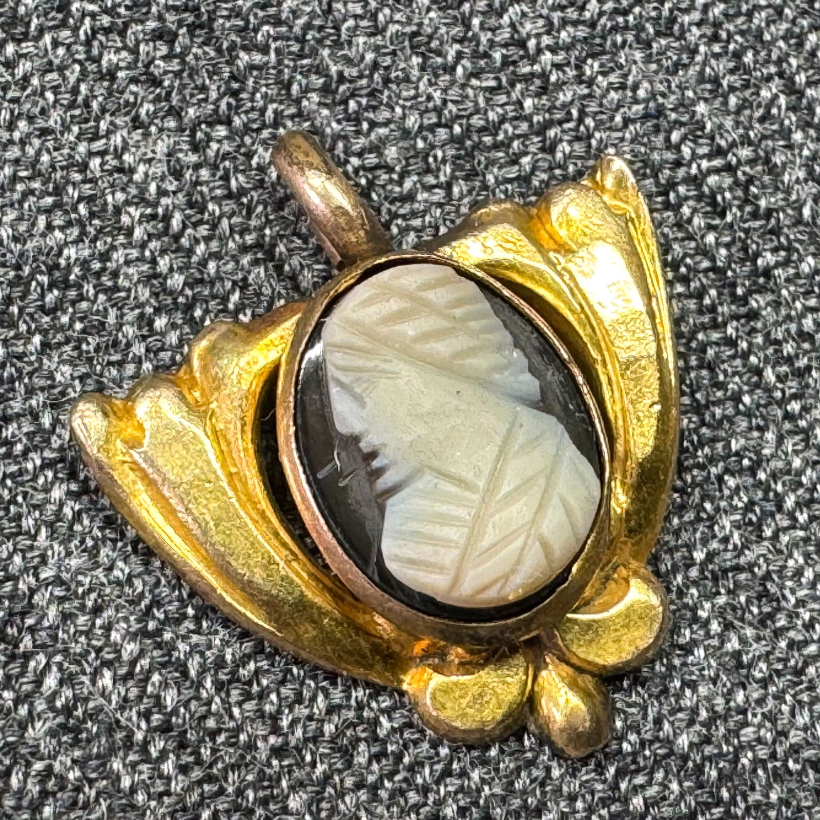 Antique shell cameo gold-filled miniature pendant fob (1 of 6)