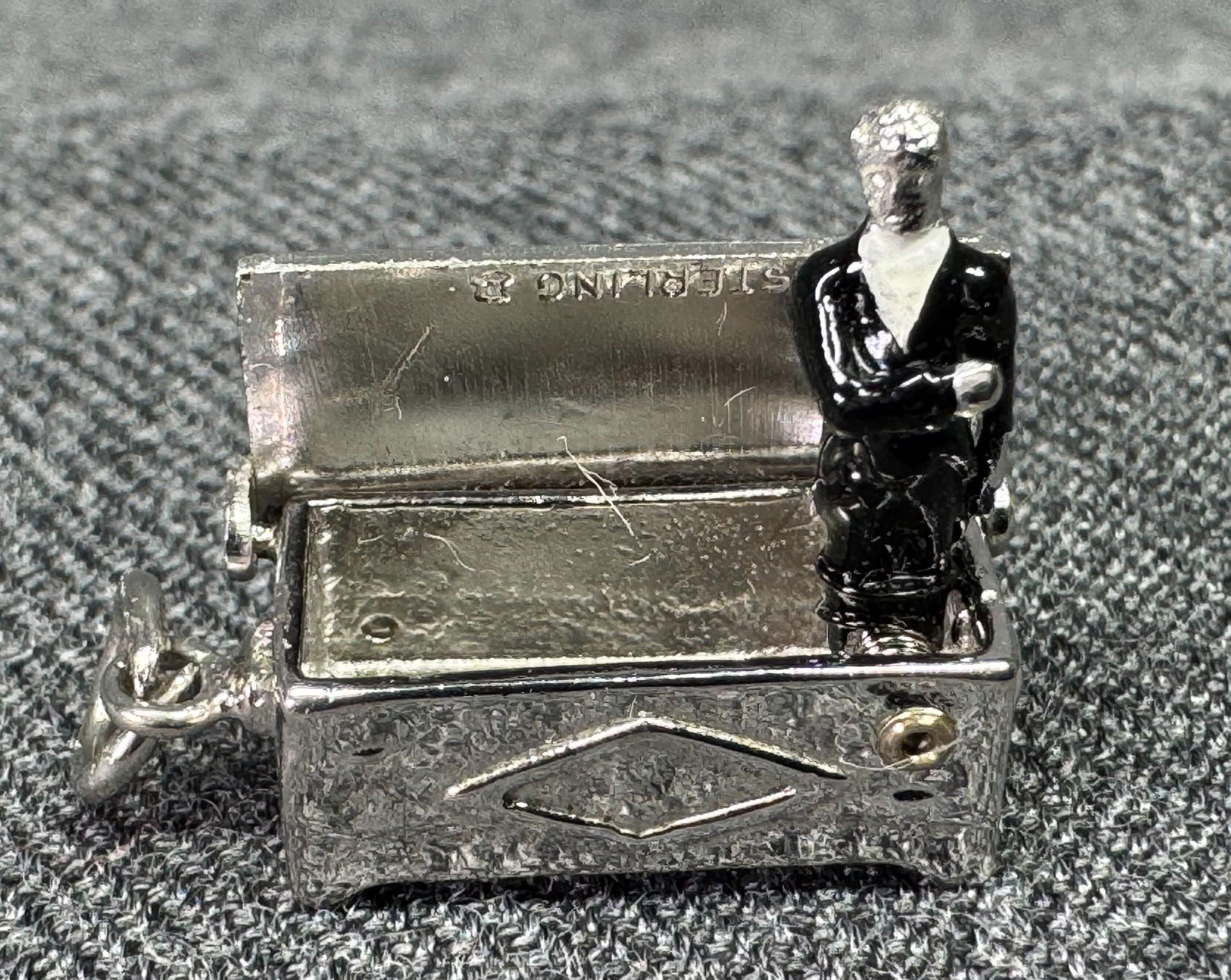 Vintage Mechanical Pop Out Enamel Magician Hidden in Box Sterling Pendant Bracelet Charm (1 of 8)