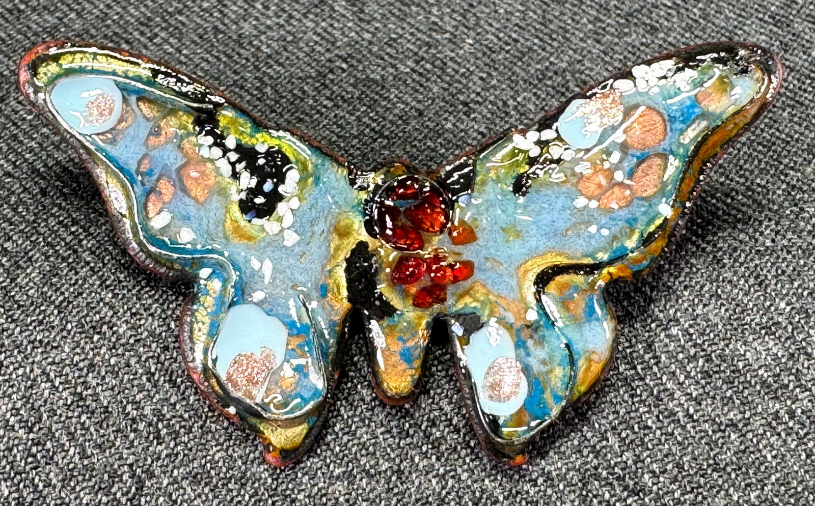 Vintage MCM enameled copper butterfly brooch pin (1 of 6)