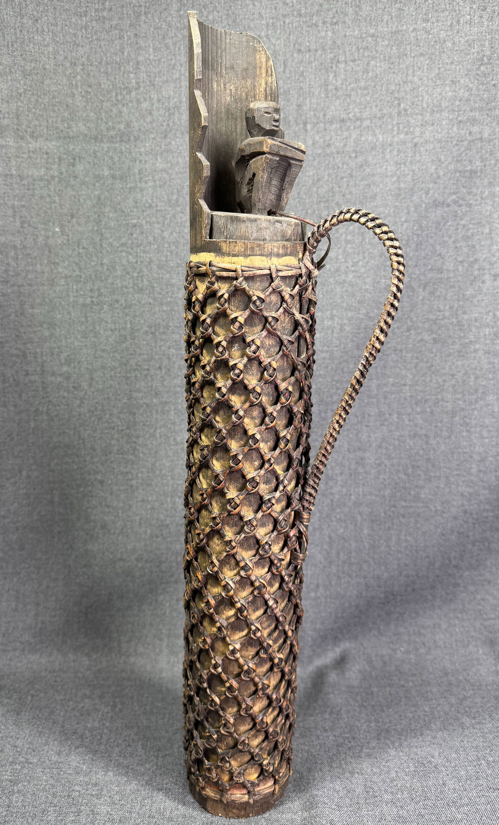 Igorot Luzon Philippines Lidded Container. Bamboo, rattan, carved wood (1 of 11)