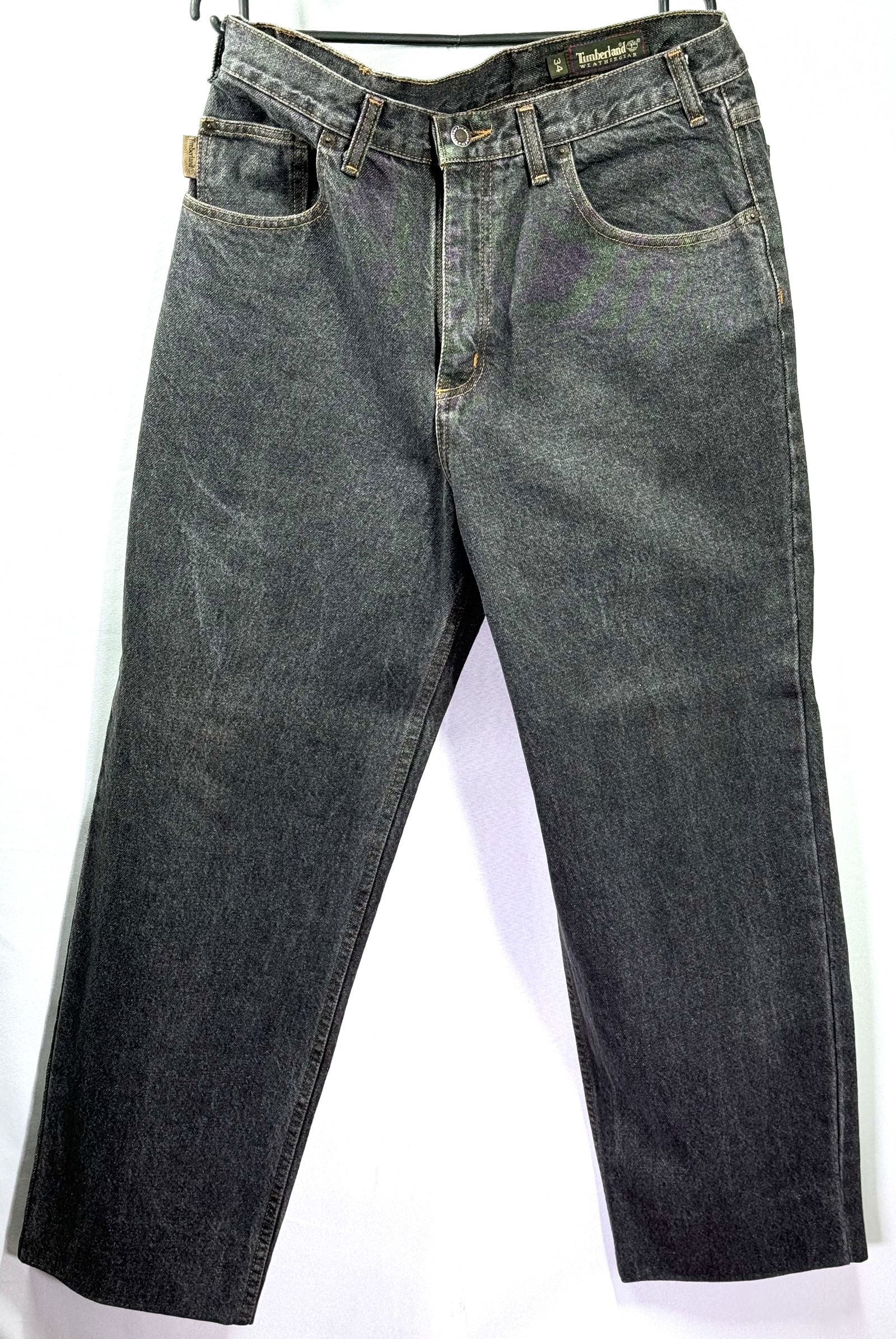 Vintage 90s Timberland Men’s Black Jeans. Made in USA. Size 34: Vintage 90s Timberland Men’s Black Jeans. Made in USA.Size 34.Hemed (please refer to last picture) This is a NO RESERVE AUCTION: there are no hidden or confidential reserves, all acceptable bidding