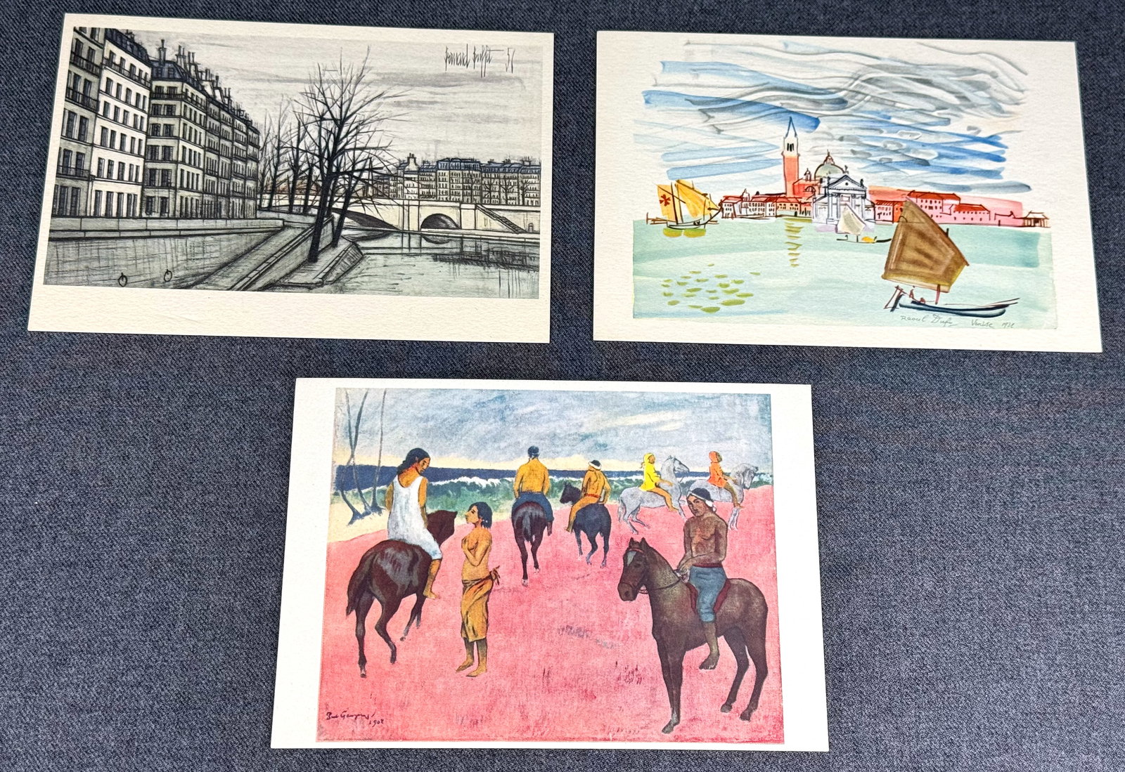 Vintage B Buffett, R Dufy & P Gauguin, Fernand Hazan Postcards. Printed in France: Vintage B Buffett, R Dufy & P Gauguin, Fernand Hazan Postcards. Printed in France. For measures please refer to the pictures taken with a measuring tape. IN HOUSE Estimated* shipping and handling cost