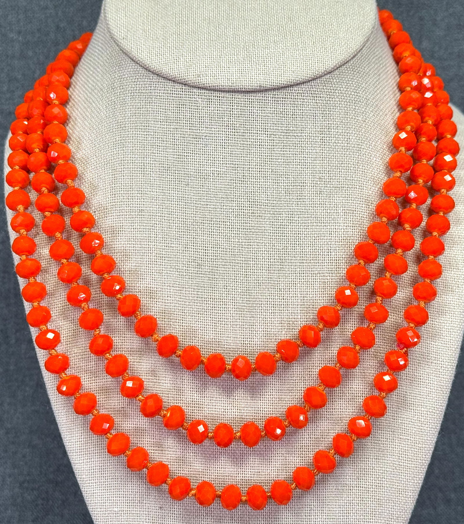 Vintage flapper style faceted orange crystal beads necklace (1 of 6)