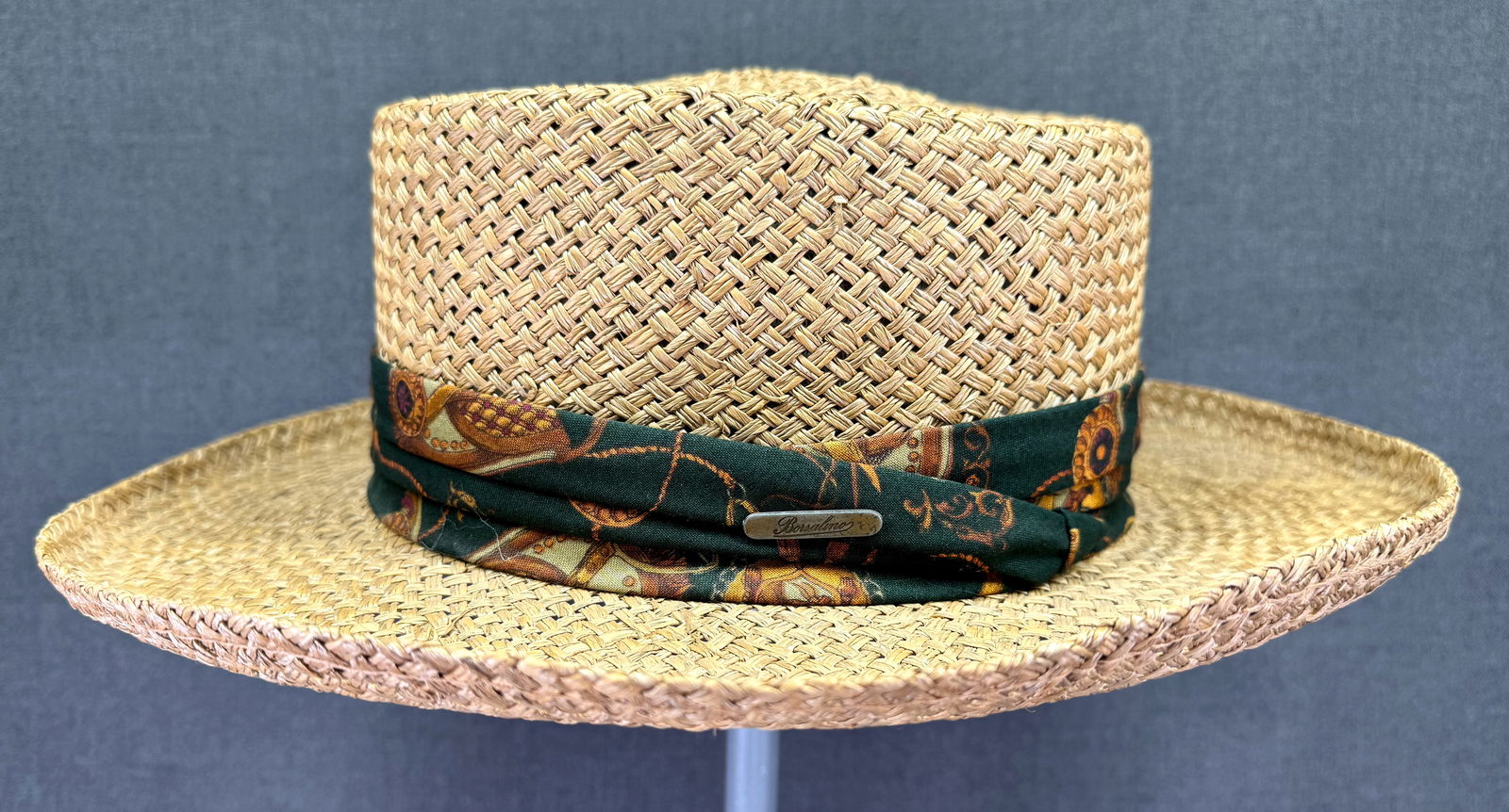 Vintage Borsalino Italy horse days band straw hat. Unused with tags (1 of 9)