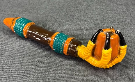 Native American Style Eagle Claw Pottery Pipe.