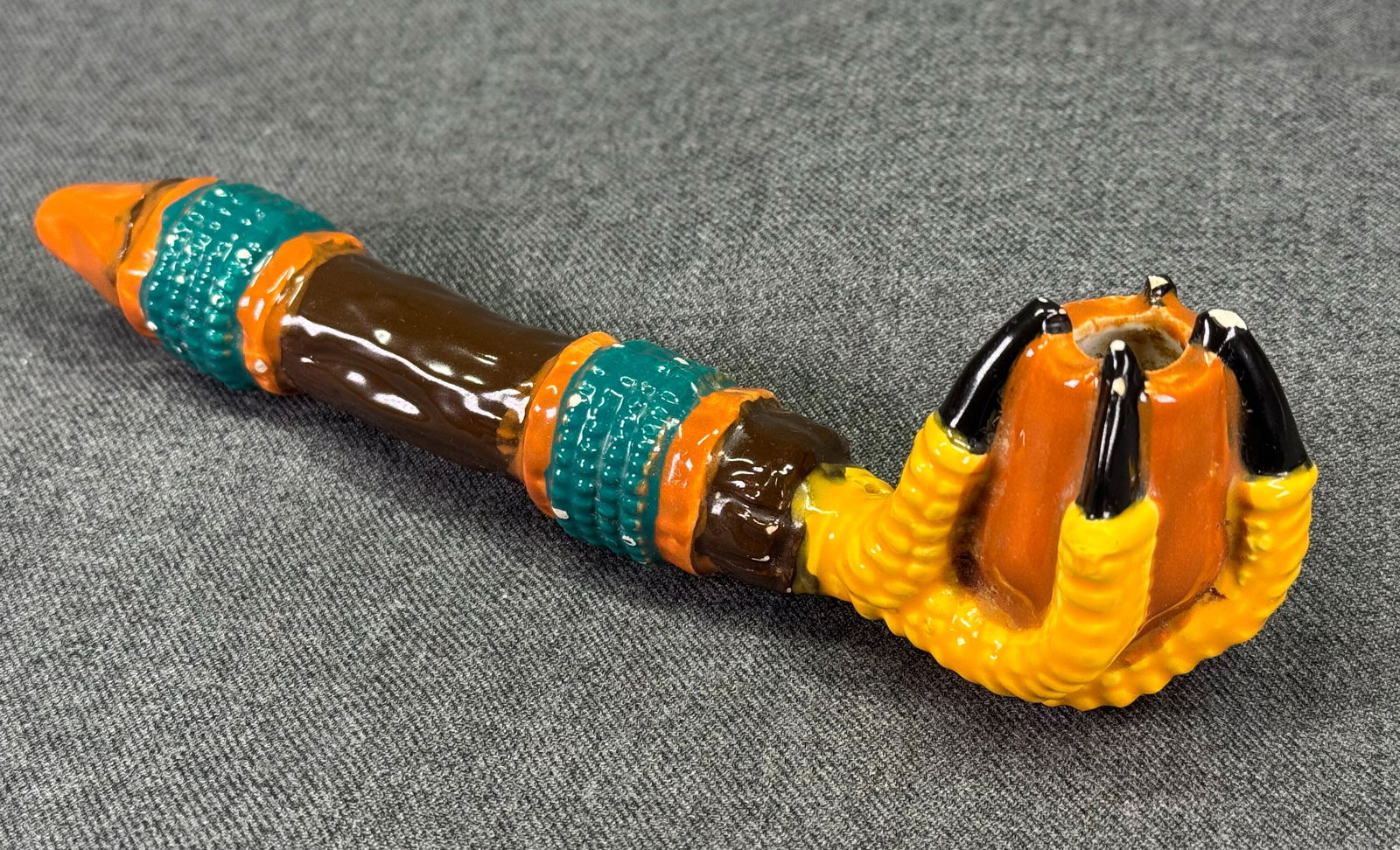 Native American Style Eagle Claw Pottery Pipe.