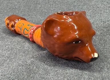 Native American Style Bear Pottery Pipe.