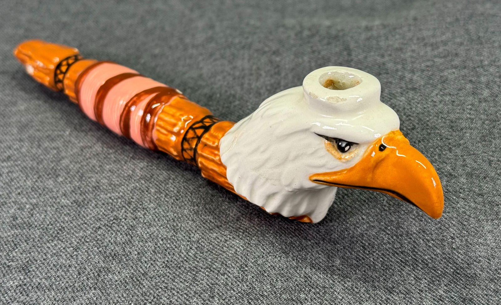 Native American Style Eagle Pottery Pipe. (1 of 7)
