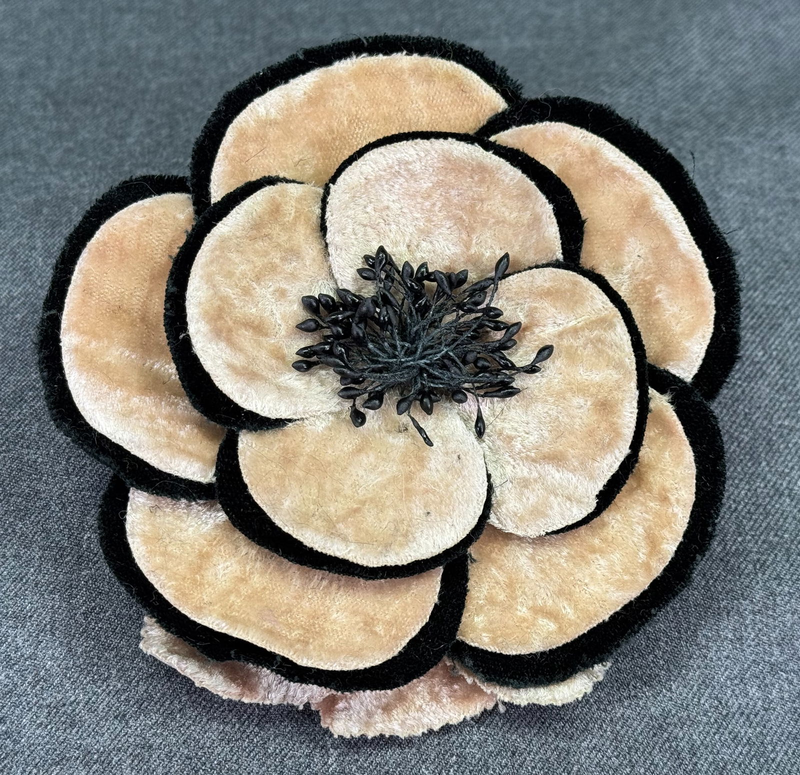Vintage Karin's Garden beige & velvet camellia flower large brooch pin (1 of 7)