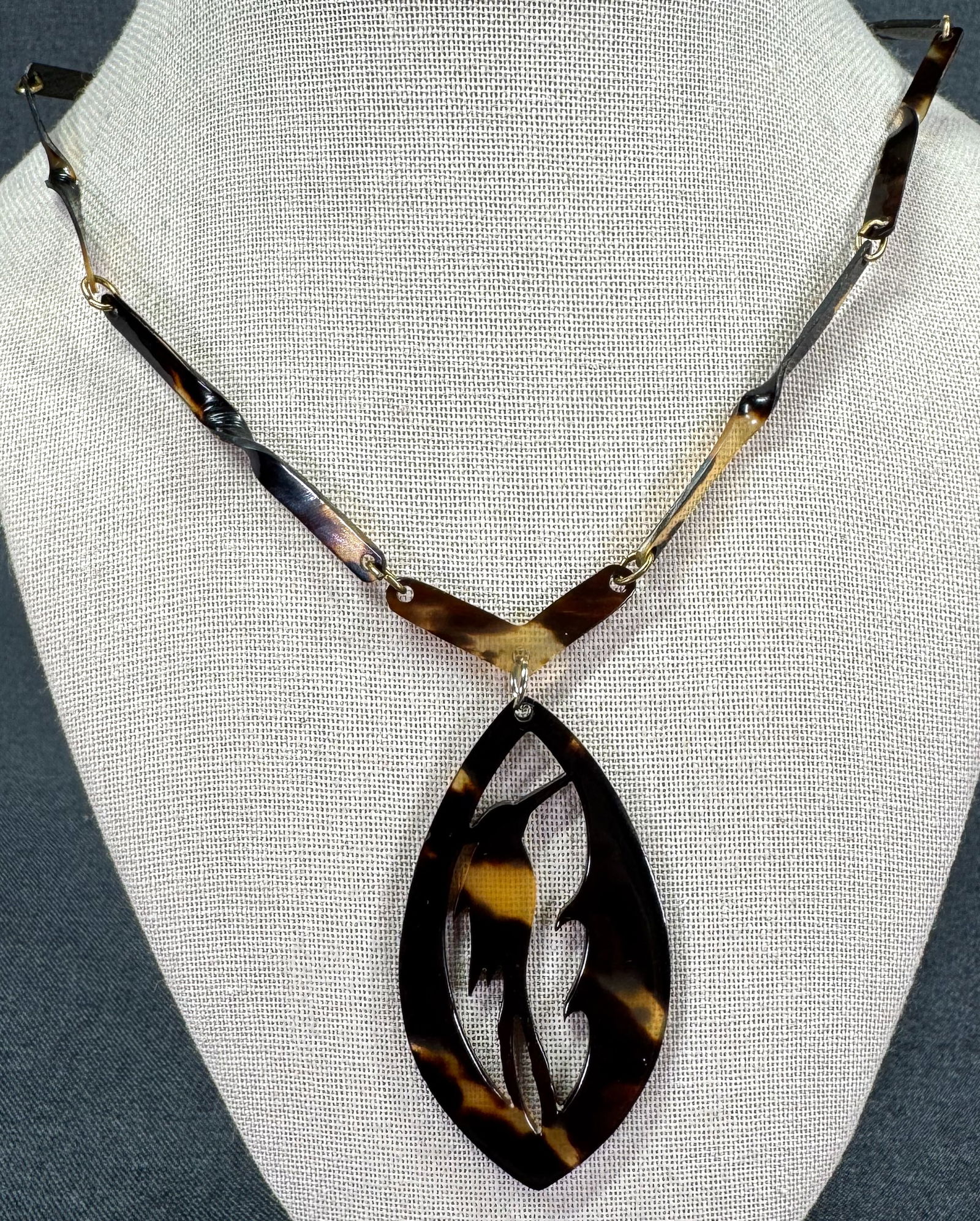 Antique 1920s art deco celluloid stork pendant linked chain strap lavalier necklace (1 of 8)