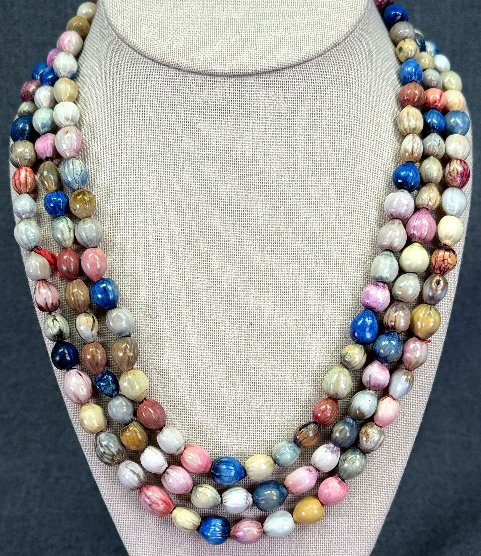 Vintage dyed multi color Job’s Tears San Pedro seeds beaded necklace (1 of 7)