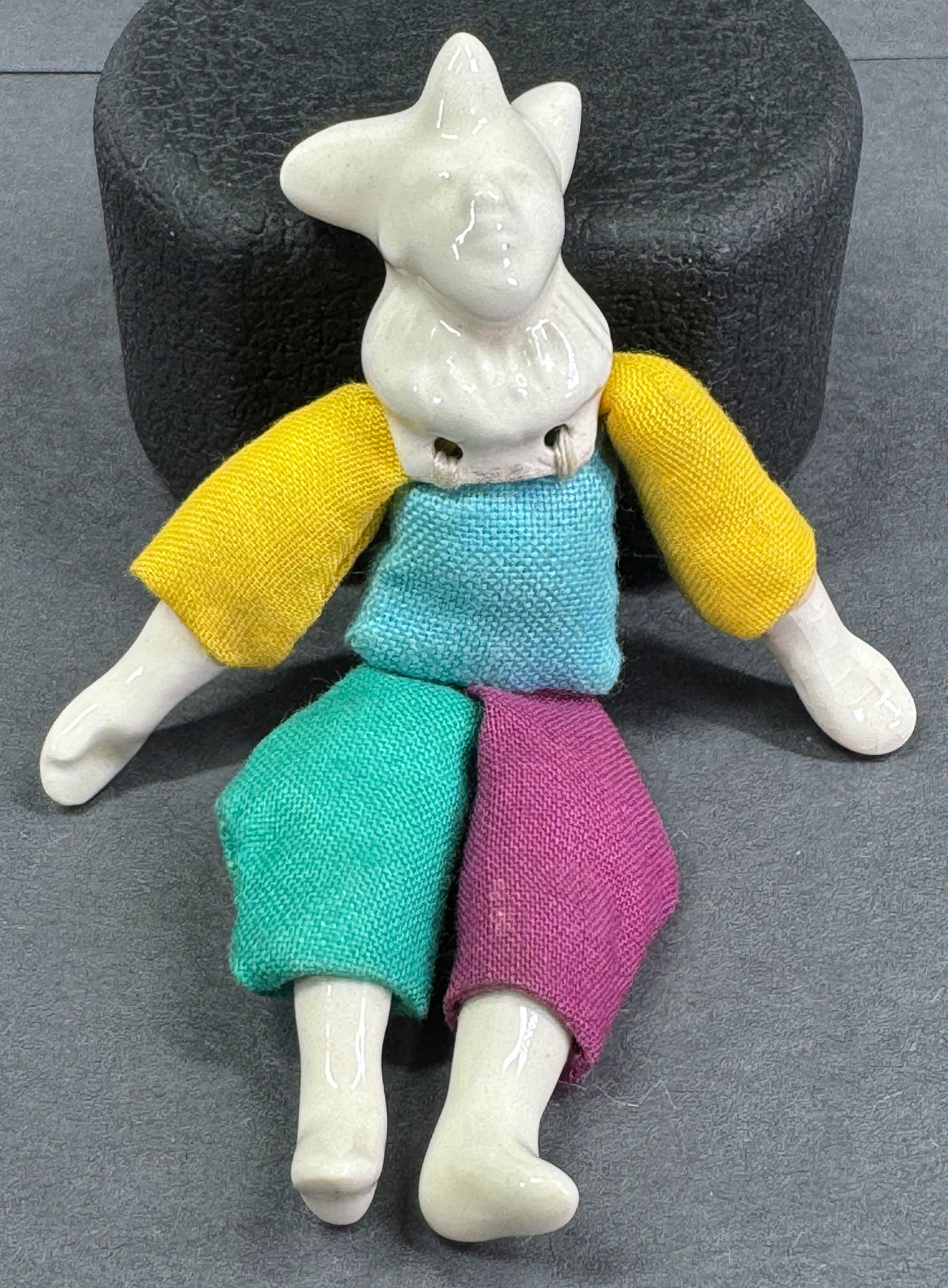 Vintage fabric & pottery clown doll pin brooch.: IN HOUSE FLAT SHIPPING & HANDLING COST WITHIN ALL THE U.S. : $7 To bypass LiveShipping, and use our In-House shipping service for $7 or shipping combined for multiple lots, please select “Arrange Yo