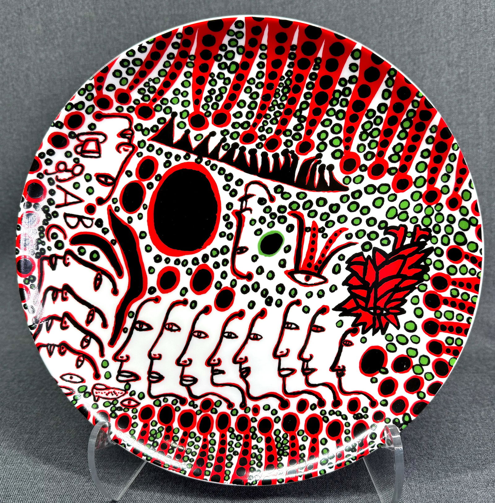 Yayoi Kusama Women Wait For Love, But Men Always Walk Away Ceramic Plate in Box: IN HOUSE FLAT SHIPPING & HANDLING COST WITHIN ALL THE U.S. : $18 To bypass LiveShipping, and use our In-House shipping service for $18 or shipping combined for multiple lots, please select “Arrange