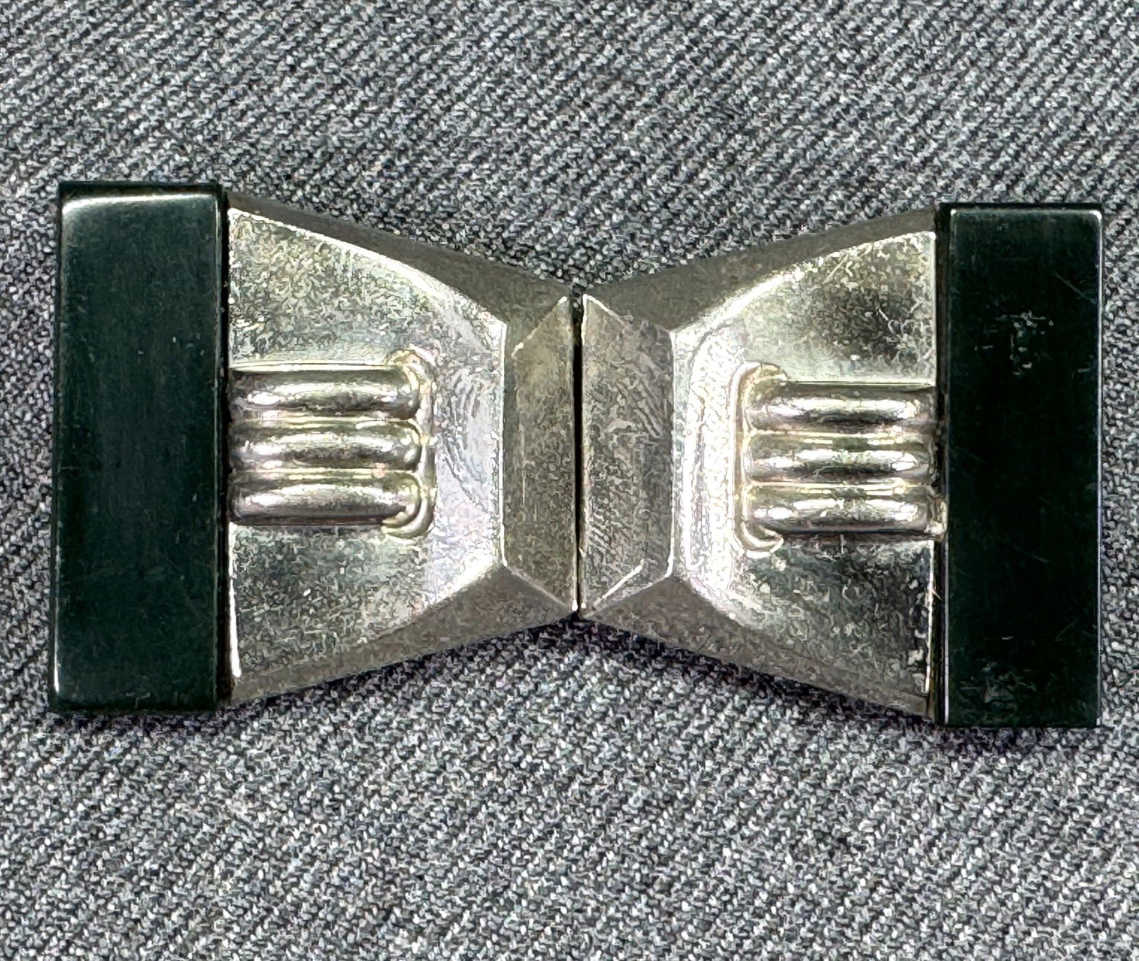 Vintage Louis Wolfer LW Paris art deco flapper celluloid chromed metal belt buckle: IN HOUSE FLAT SHIPPING & HANDLING COST WITHIN ALL THE U.S. : $7 To bypass LiveShipping, and use our In-House shipping service for $7 or shipping combined for multiple lots, please select “Arrange Yo