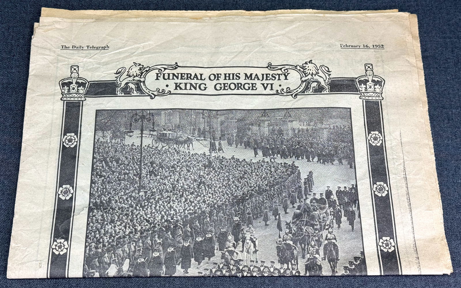 Vintage The Daily Telegraph Funeral King Georges VI Supplement 1952 Original Newspaper: IN HOUSE FLAT SHIPPING & HANDLING COST WITHIN ALL THE U.S. : $7 To bypass LiveShipping, and use our In-House shipping service for $7 or shipping combined for multiple lots, please select “Arrange Yo