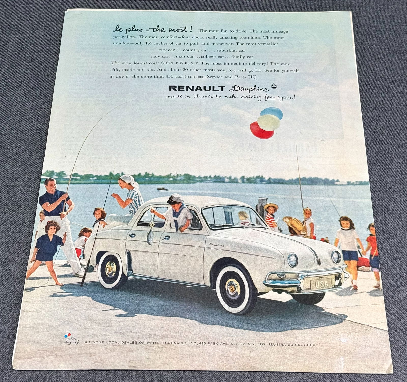 Renault Dauphine automobile Ad 1950's Magazine (1 of 4)
