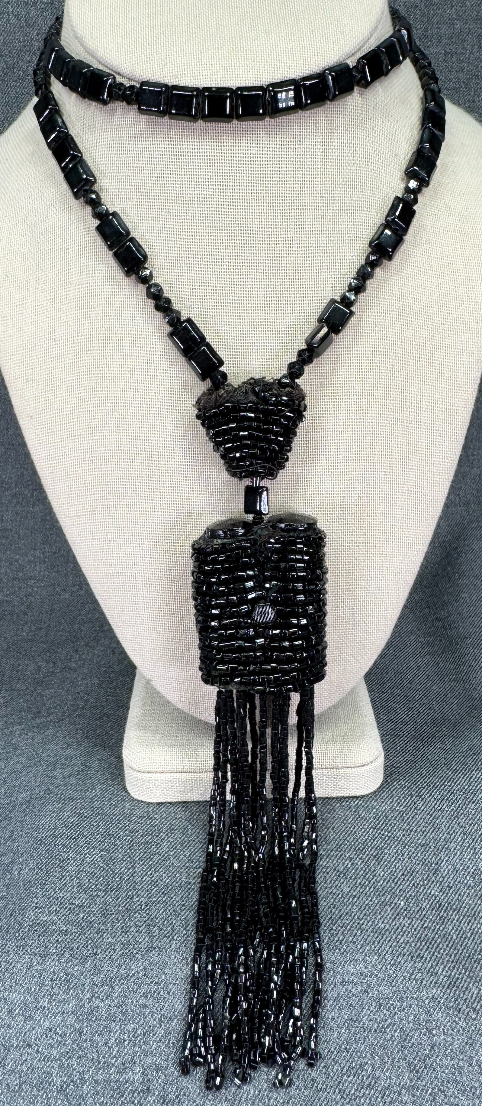 Antique Victorian mourning black glass beaded necklace (1 of 7)