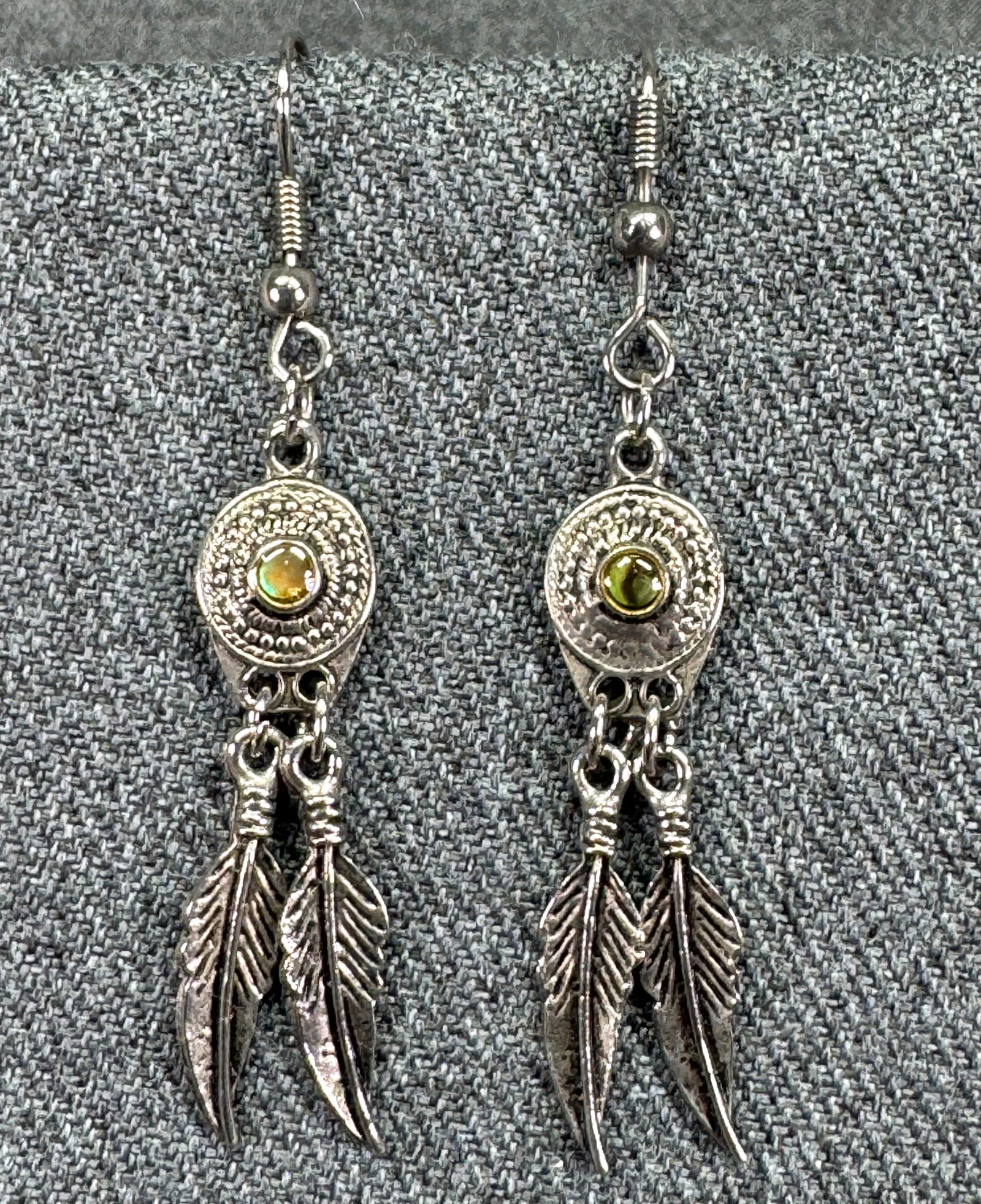 Native american style enamel silver-toned feathers dangles hook earrings: IN HOUSE FLAT SHIPPING & HANDLING COST WITHIN ALL THE U.S. : $7 To bypass LiveShipping, and use our In-House shipping service for $7 or shipping combined for multiple lots, please select “Arrange Yo