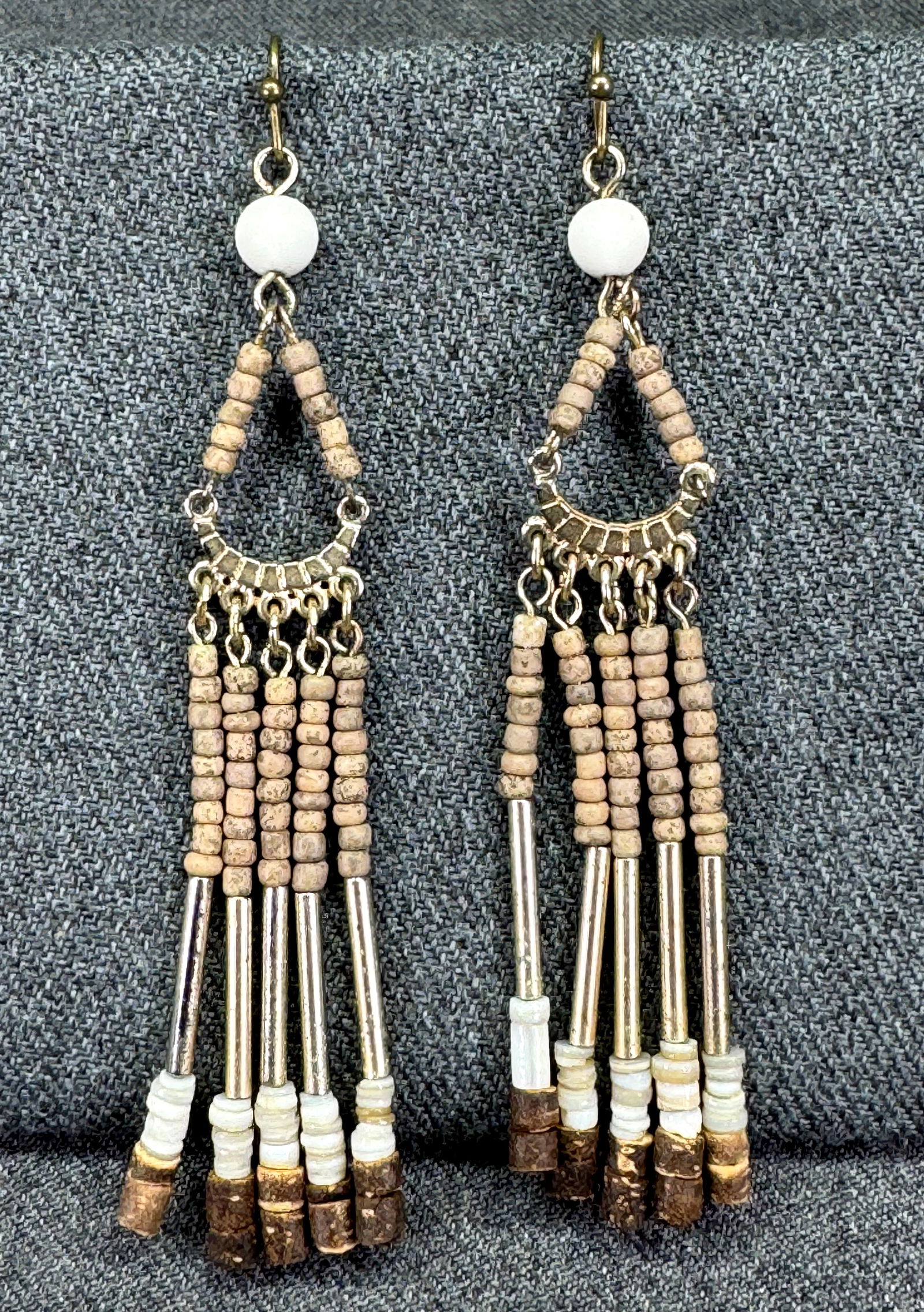 Vintage Native American Style pottery, shell, plastic & silver-toned hook earrings (1 of 3)