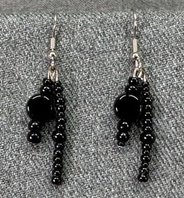 Black glass beads dangles silver-toned hook earrings