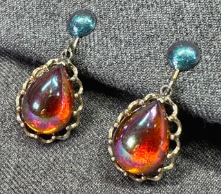 Vintage Coro style AB glass enamel gold-toned screw back earrings