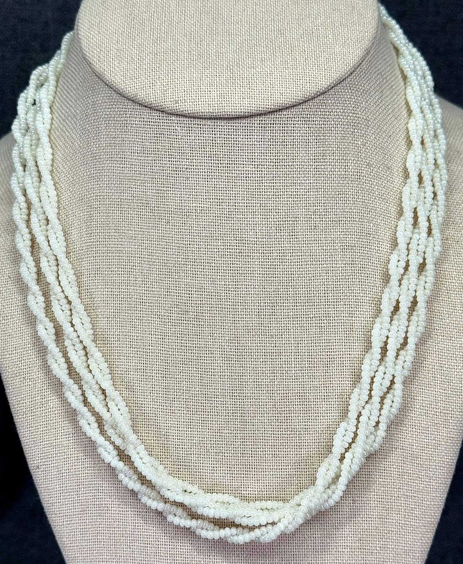 Vintage flapper style twisted pearly seed glass beaded necklace: IN HOUSE FLAT SHIPPING & HANDLING COST WITHIN ALL THE U.S. : $7 To bypass LiveShipping, and use our In-House shipping service for $7 or shipping combined for multiple lots, please select “Arrange Yo