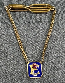 Vintage BLH enamel gold-toned dangle tie clip