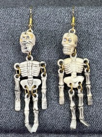 Articulating Rhinestones Eyes Plastic Skeleton Hook Earrings