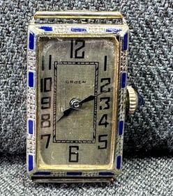 Antique art deco Gruen enamel reinforced-gold women watch for spare parts or repair.