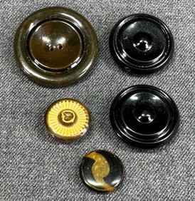 Antique assorted celluloid tight top buttons. Lot of 5