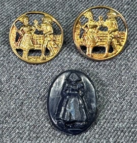 Antique assorted filigree metal dancing couple & blue dutch girl buttons
