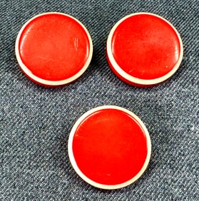 Vintage white rim red gallalith buttons. Metal shank. Lot of 3