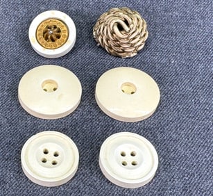 Vintage assorted creamy & golden celluloid & galalith buttons. Lot of 6