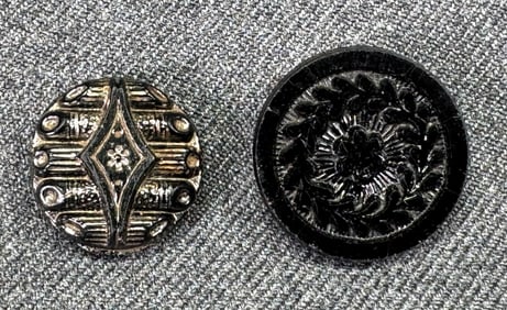 Antique Victorian assorted mourning black glass buttons. Lot of 2