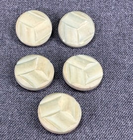 Vintage carved aqua galalith  buttons. Lot of 5
