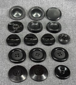 Vintage black celluloid, plastic, galalith buttons. Lot of 15