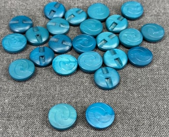 Vintage teal plastic buttons. Lot of 24