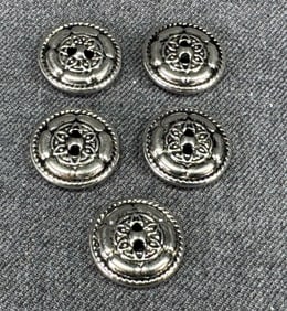Vintage silver-toned metal tight back flower buttons. Lot of  5