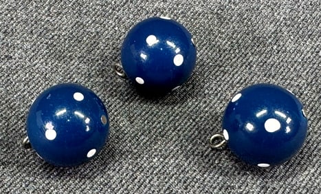 Vintage blue with white dots plastic ball buttons. Lot of 3