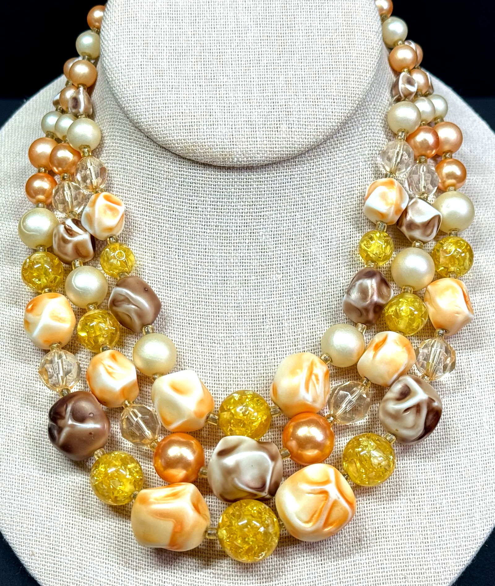 Vintage Japanese fall colors pearly & assorted plastic beads 3 strands necklace. (1 of 10)