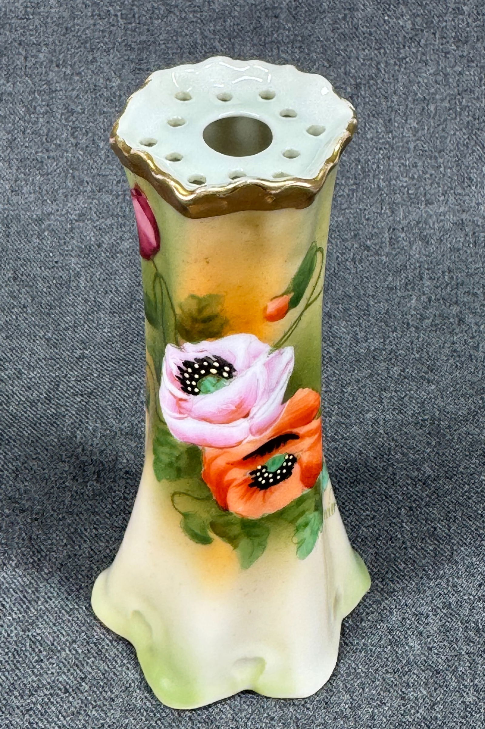 Antique Z S & Co. Royal Munich Hand Painted Porcelain Hat Pin Holder signed Rouvier: IN HOUSE FLAT SHIPPING & HANDLING COST WITHIN ALL THE U.S. : $7 To bypass LiveShipping, and use our In-House shipping service for $7 or shipping combined for multiple lots, please select “Arrange Yo