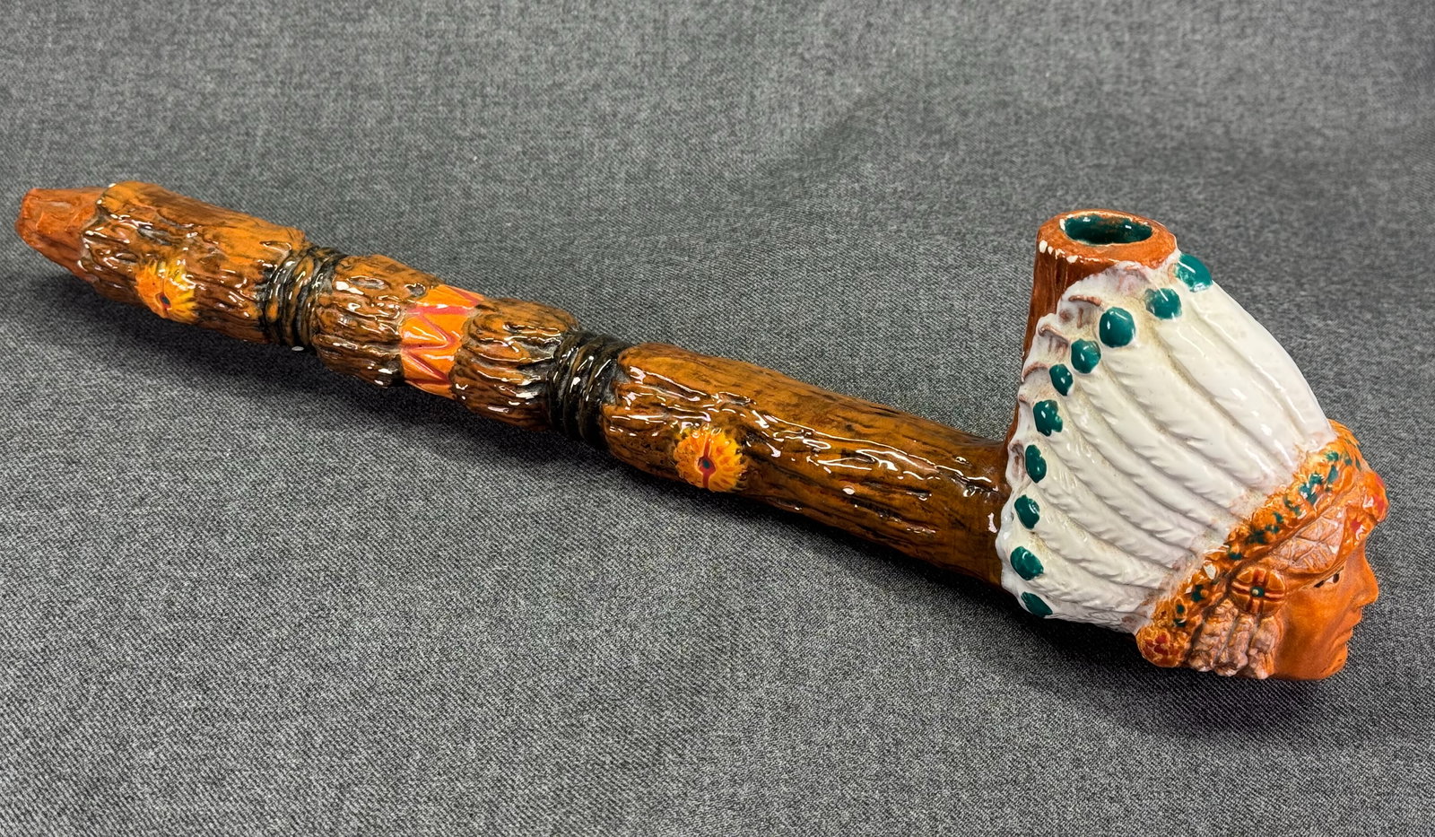 Native American Style Indian Head Pottery Pipe. (1 of 6)