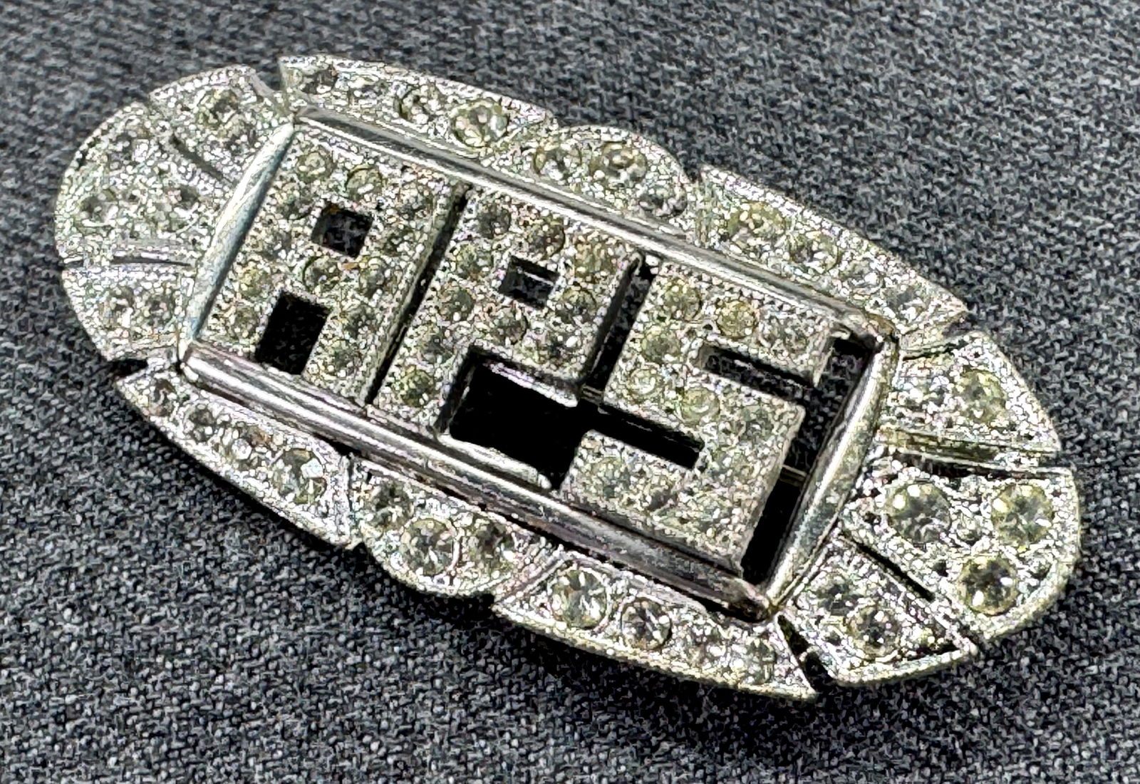 Vintage art deco detachable A P & S letters encrusted crystals silvertone brooch pin (1 of 5)