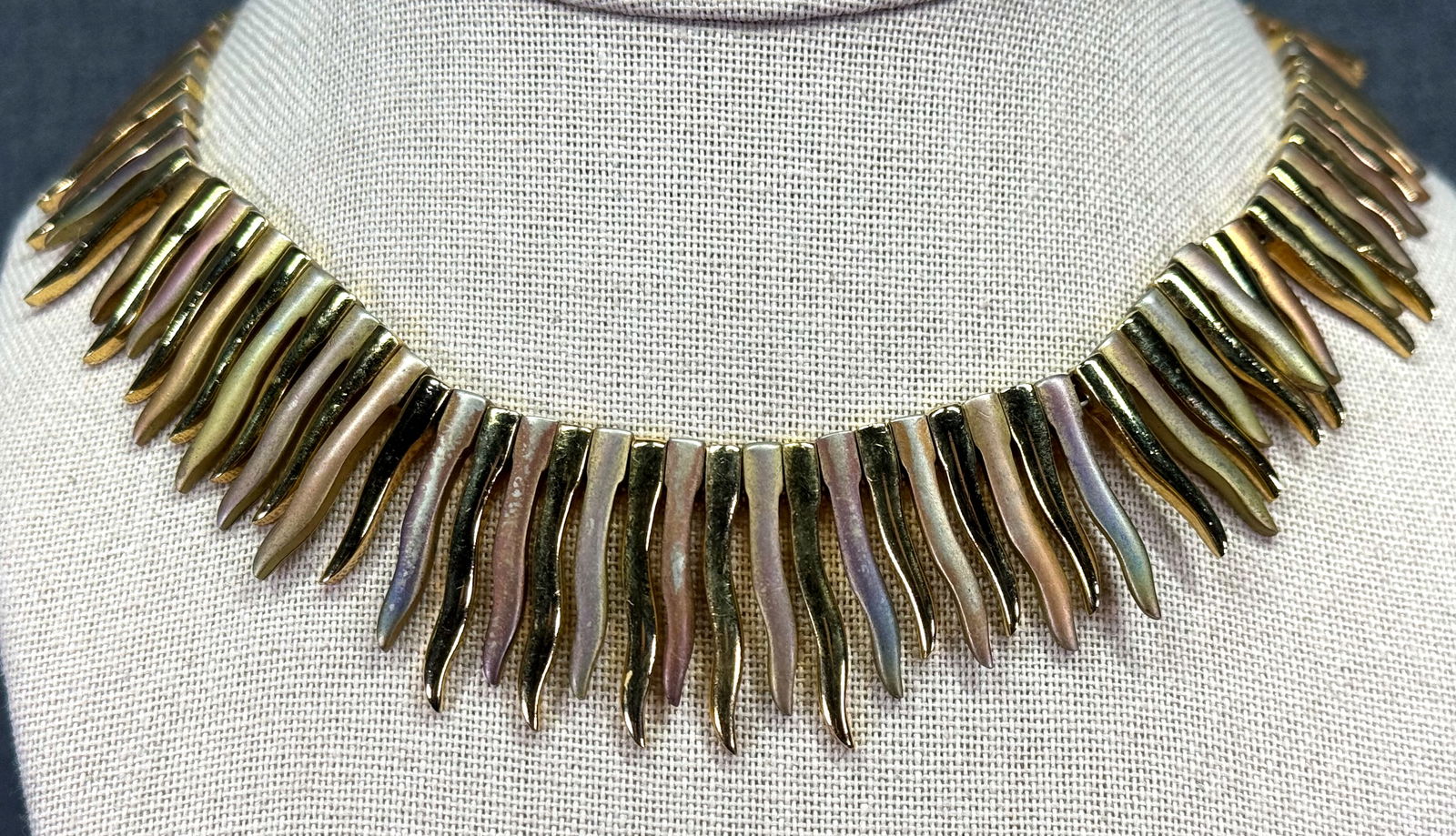 Vintage assorted gold-toned shades spike fringe choker necklace (1 of 5)