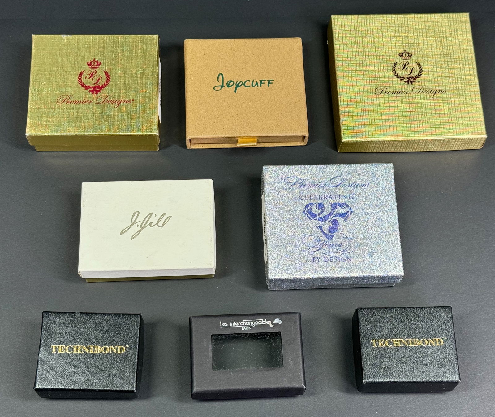 Vintage Premier Design, J Jill & others cardboard jewelry gift boxes. Lot of 9. (1 of 12)