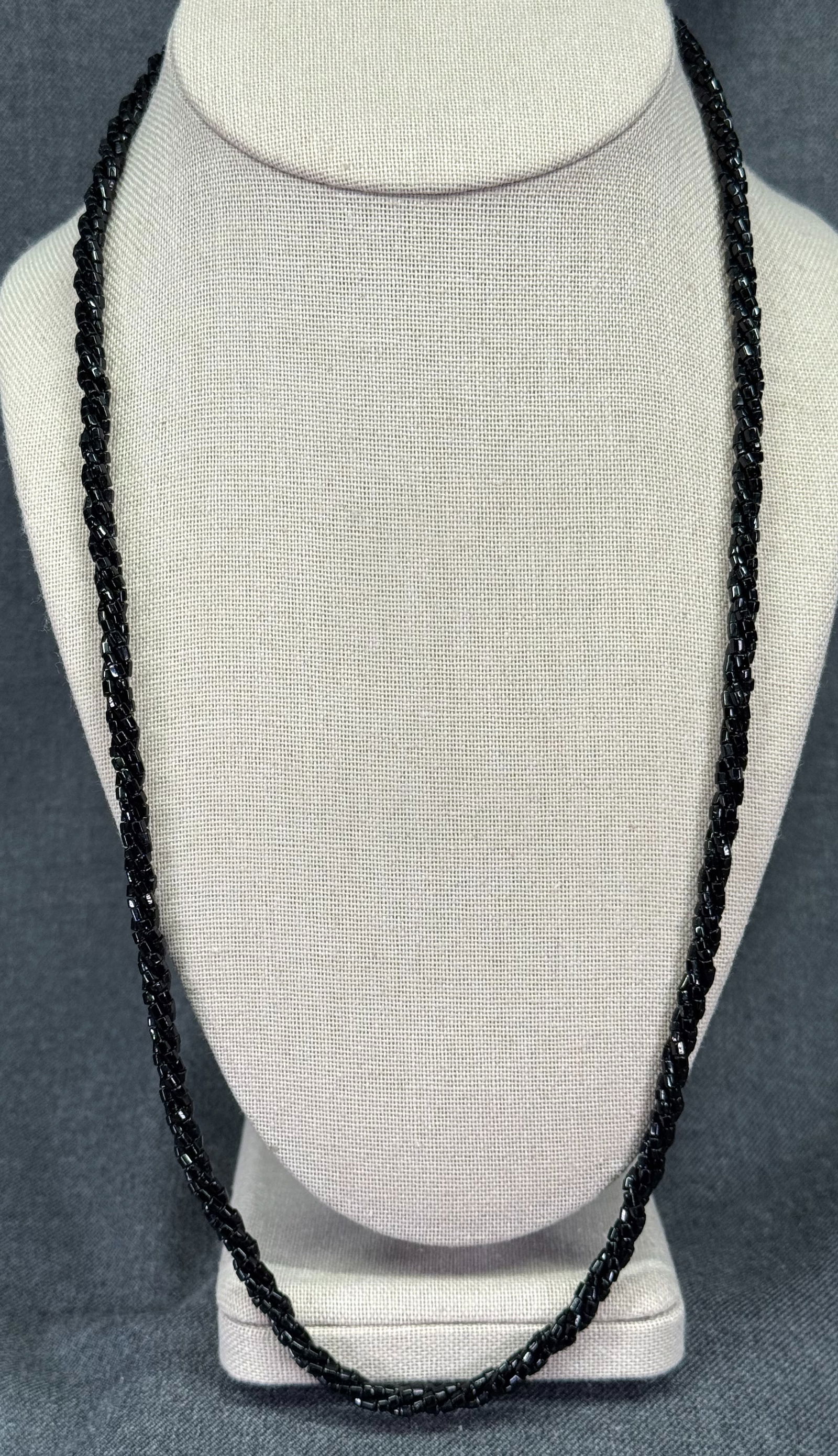 Vintage black glass beaded rope necklace: IN HOUSE FLAT SHIPPING & HANDLING COST WITHIN ALL THE U.S. : $7 To bypass LiveShipping, and use our In-House shipping service for $7 or shipping combined for multiple lots, plase select “Arrange You
