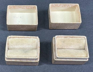 Antique H.F. Scherzinger Fond du Lac Wis cardboard lined in paper ring jewelry boxes.: Antique H.F. Scherzinger Fond du Lac Wis cardboard lined in paper ring jewelry boxes. Lot of 2. The interior in creamy velvet. Reads on the top of the box: H.F. Scherzinger Fond du Lac Wis The box and